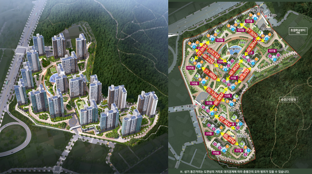 송암공원 중흥s클래스 sk뷰 단지배치도